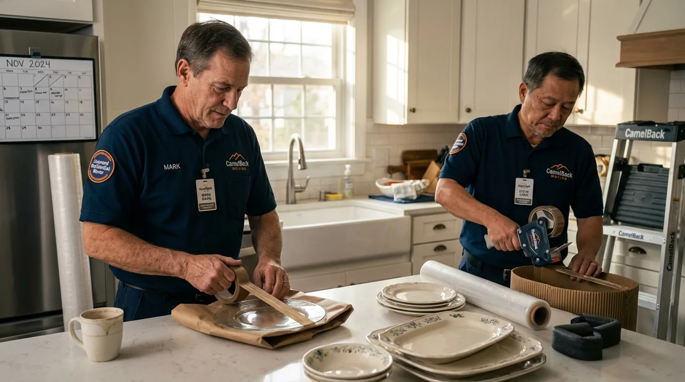 Professional crew packing kitchen dishware in Morrisville, PA