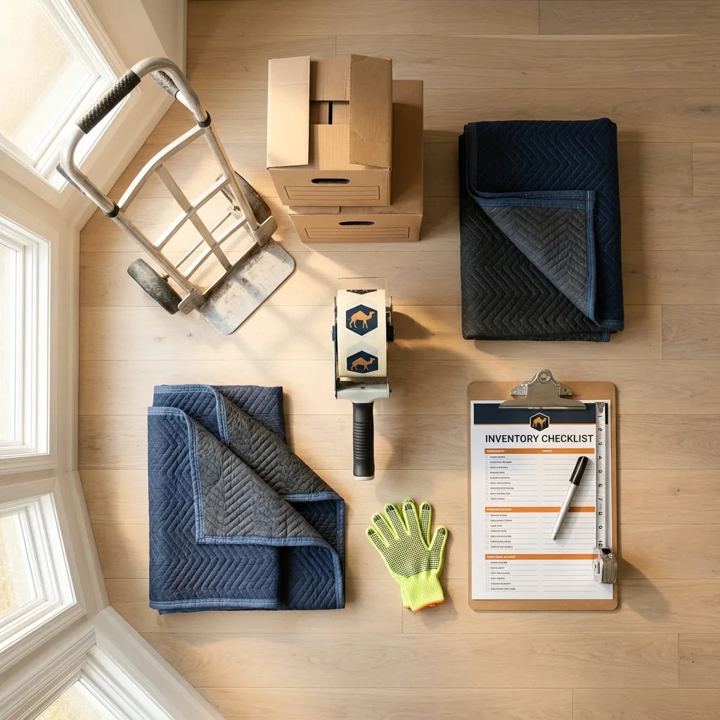 Professional moving supplies and packing materials layout for Morrisville residential relocations